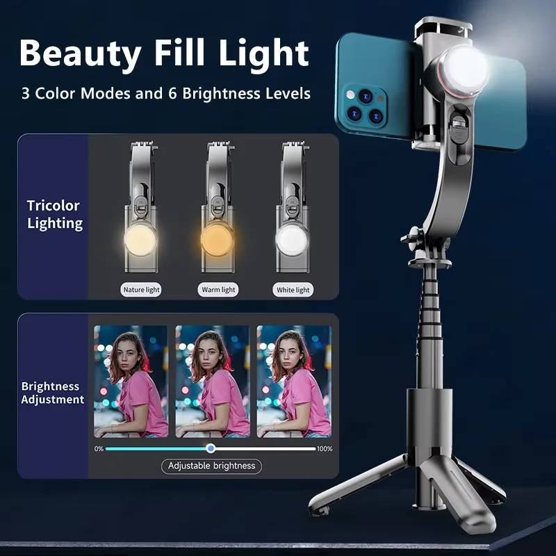 AXNEN Gimbal Selfie Stick Tripod Extendable 695mm with Fill Light Functional Remote Control for Android Iphone Cellphone Shoot view 4