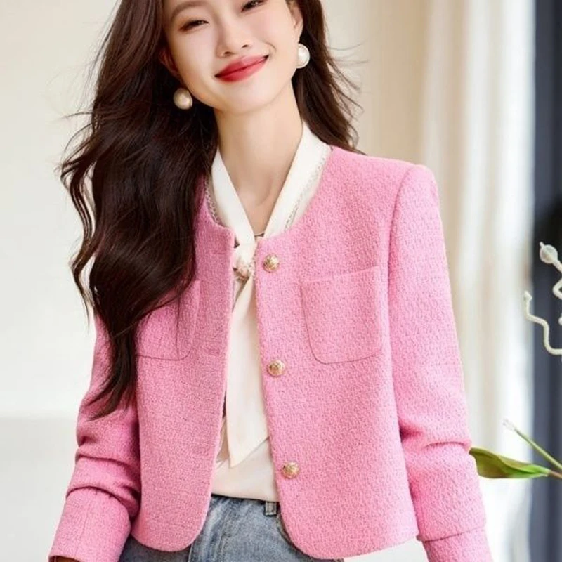 

Новинка 2023 года, высококачественное короткое пальто во французском стиле для женщин, желтый/розовый пиджак, весенне-осенний модный топ для поездок на работу