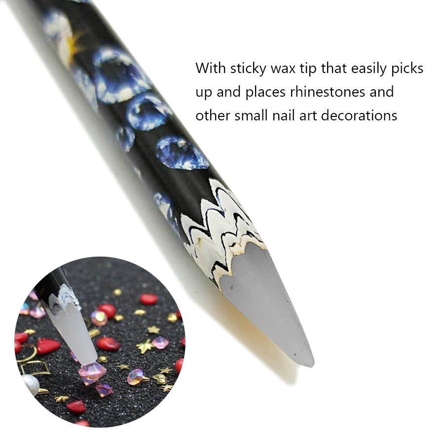 2Pcs Sticky Wax Rhinestone Picker for Nail Art, Dotting Wax Pen, Apply Gems and Crystal Pick Up Tool