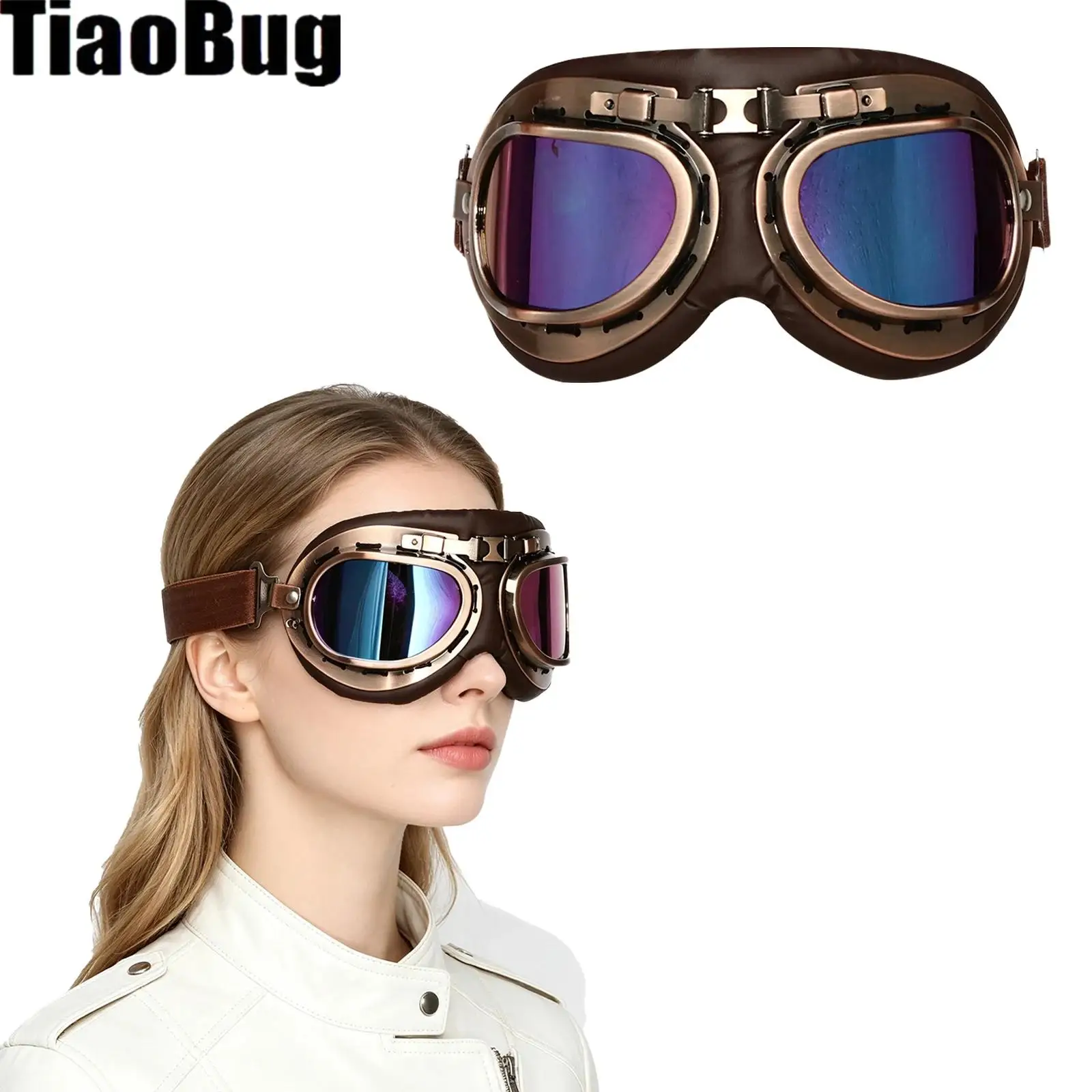 Men Women Retro Aviator Pilot Style Windproof Sports Motorcycle Goggles Eyewear with Adjustable Elastic Straps