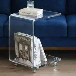 INS Acrylic Sofa Bedside Table  Luxury Transparent with Roll Wheel Movable Small Table L-type Snack Tea Side Table 12mm