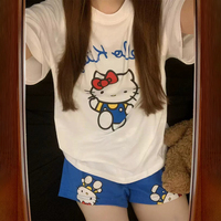 Cute Sanrio Cartoon Pajamas Set Women Summer Short Sleeve Tops And Shorts Home Wear 2PCS Suit