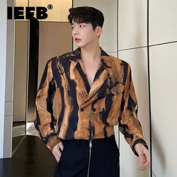 IEFB Trend Men's Long Sleeved Shirt Fashion Tie Dye Double Breasted Casual Clothing Business Male Luxury Daily Tide Tops 9A2243