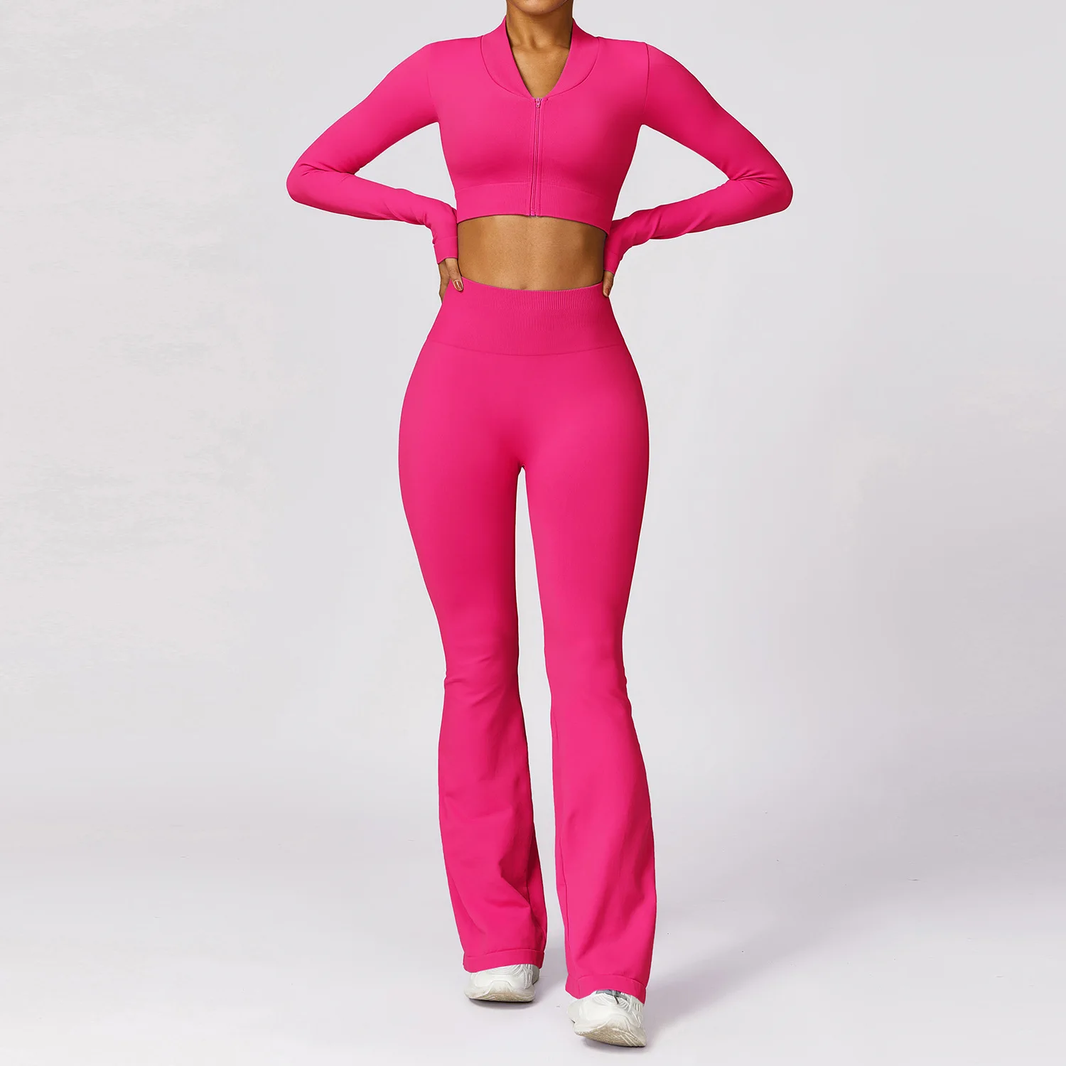 Conjunto de ioga sem costura para mulheres, terno esportivo, roupas de treino, manga comprida, top de ginástica, leggings de cintura alta, roupas esportivas, 2 peças