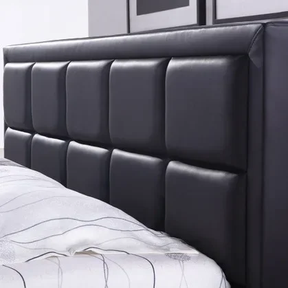 Leather Bed Hong Kong Furniture Bedroom TV Bed Smart Black Geometric Square Soft Bag Small Apartment 1.8m Double Bed