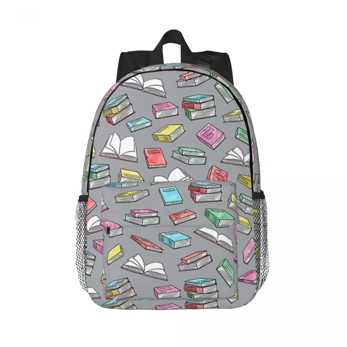 Books On Grey Backpacks Teenager Bookbag Fashion Children School Bags Travel Rucksack Shoulder Bag Large Capacity