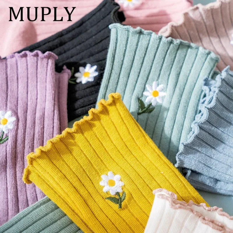Women's Flower Socks Flower Prints Simple Solid Color Cute Ruffle Short Sox Cotton Casual  Ladies For Kawaii Girls Wholesale