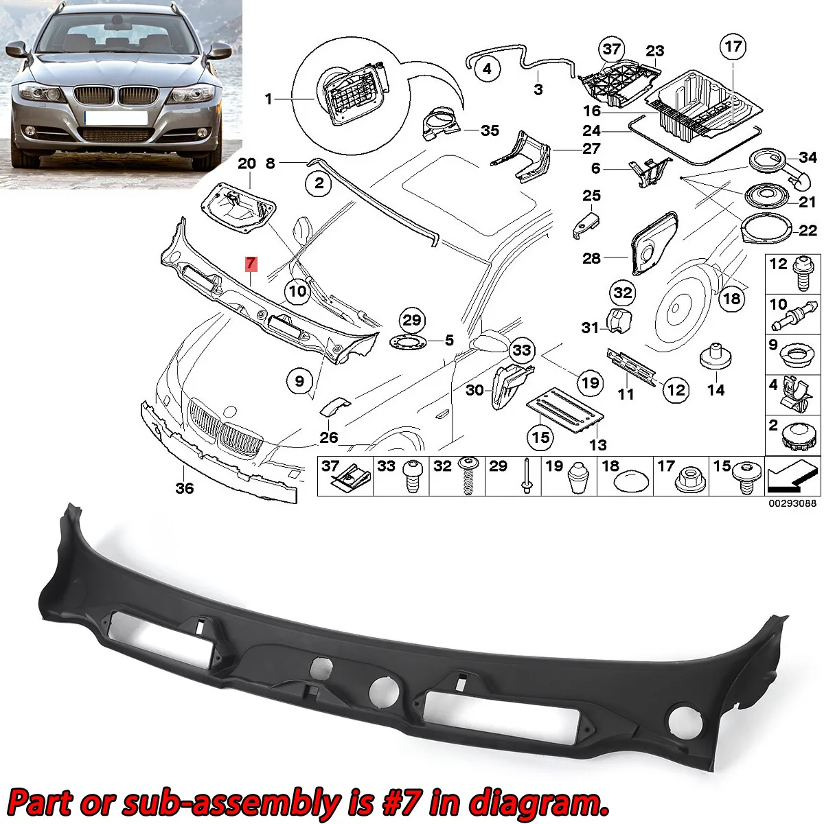 For BMW E90 E91 Front Windshield Water Flow Guidance 3 Series 328i 335i M3 2005-2012 Car Cowl Panel Cover Water Diversion Parts