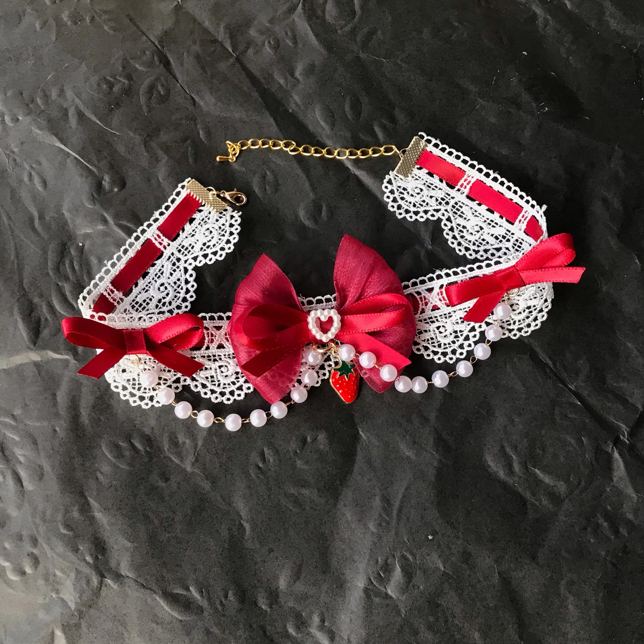 Homemade Lolita Strawberry Bow Necklace Cute Sweet Neck Strawberry Collarbone Chain Ap Pick Strawberry
