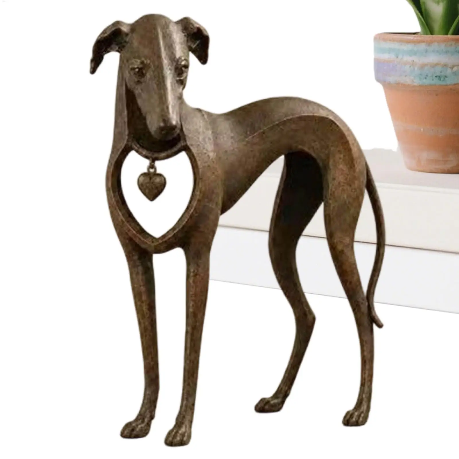 Sighthound Figurine with Heart, Vintage Resin Greyhound Dog Statue, Rustic Desk Ornament for Home Apartment Study decoration