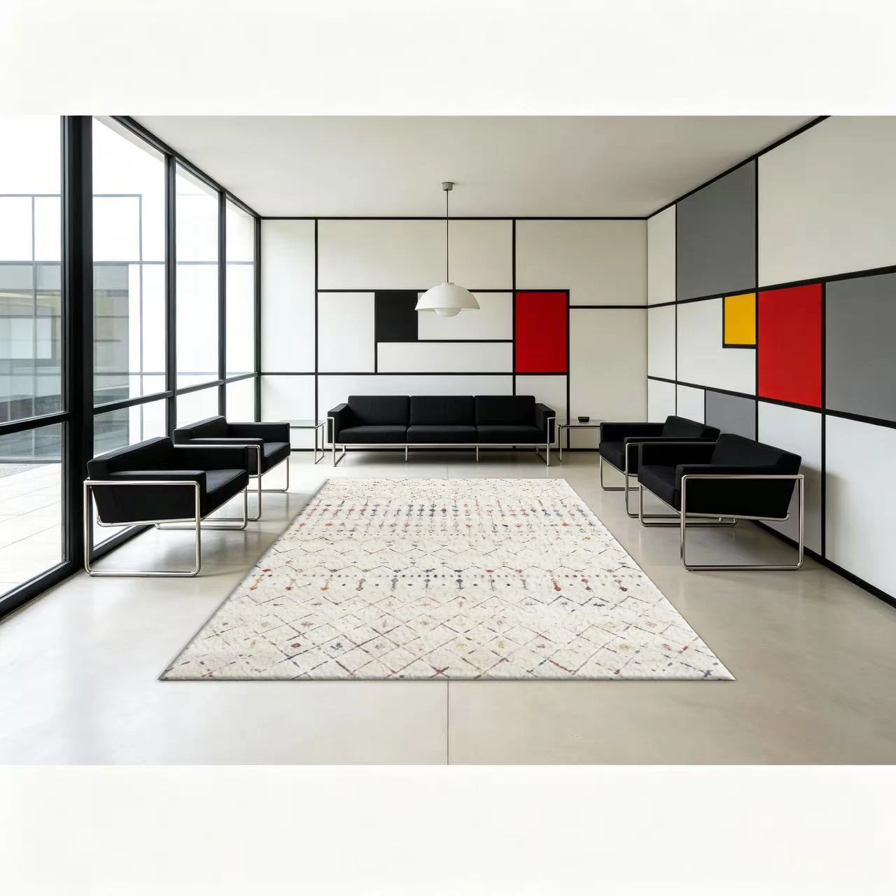 Minimal Boho Geometric Square Area Rug Light Moroccan Style Floor Carpet for Living Room Bedroom Home Decor