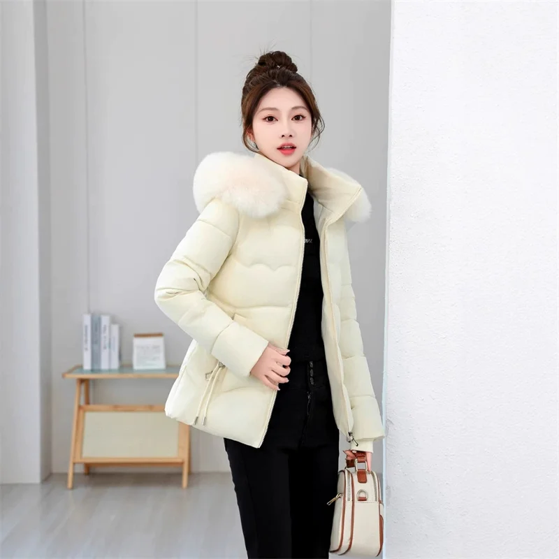 

2025 New Winter Jacket Coat Women Parkas Faux Fur Collar Hooded Jacket Female Down Cotton Jacket Parka Outwear Ladies Overcoat