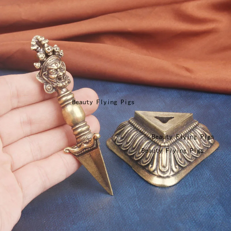 Brass diamond pestle desktop ornament religious artifact demon slaying pestle handle cultural and artistic piece