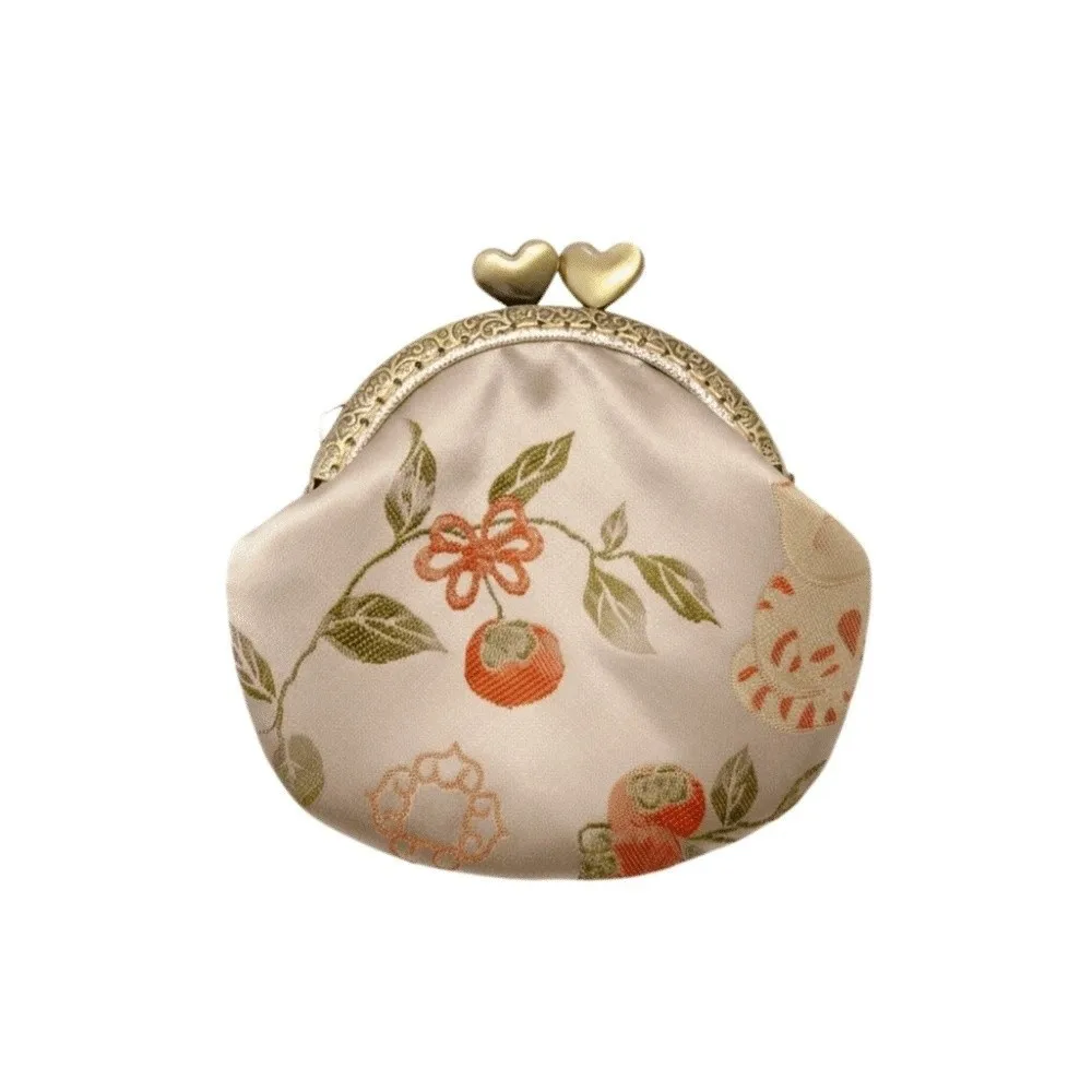 

Anti-lost Kiss Lock Coin Purse Polyester Portable Brocade Mini Pouch Thickened Shell-shaped Embroidered Small Pocket Necklace