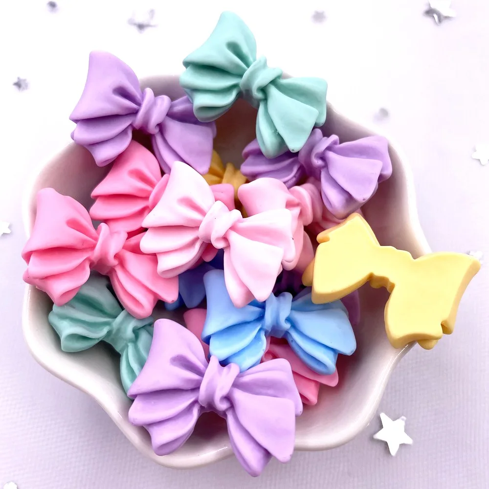 Resin Kawaii Colorful Painted Handwork Bowknot Flatback Stone Figurine 10PCS Scrapbook DIY Decor Home Accessories Crafts OM140