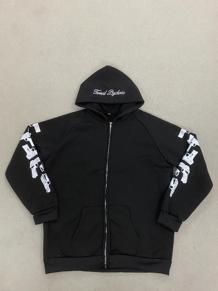 Street trend fashion hooded zipper sweatshirt autumn and winter men's and women's cardigans punk printed clothing