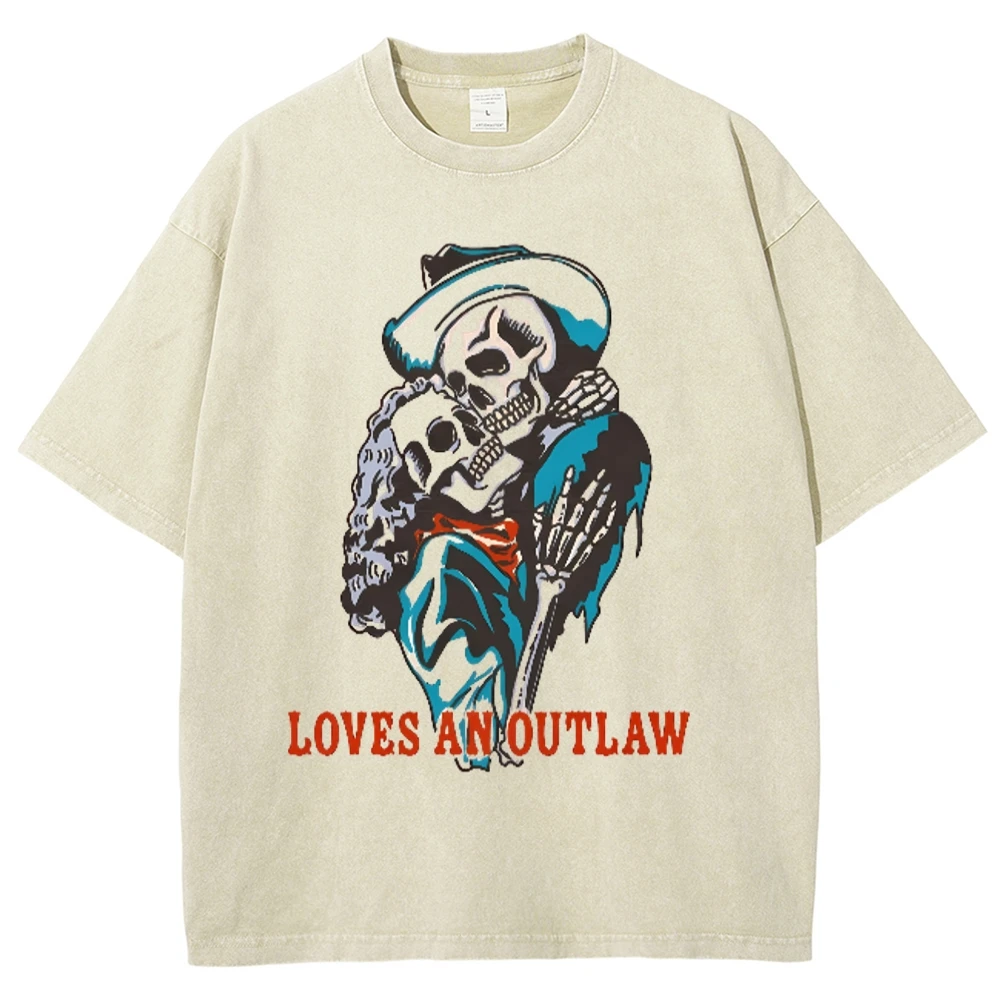 Love Anoutlaw Skull Men's weatshirt Vintage Oversized Hip Hop  Color Contrast Round Neck Chic Tops Pullover Clothes Unisex