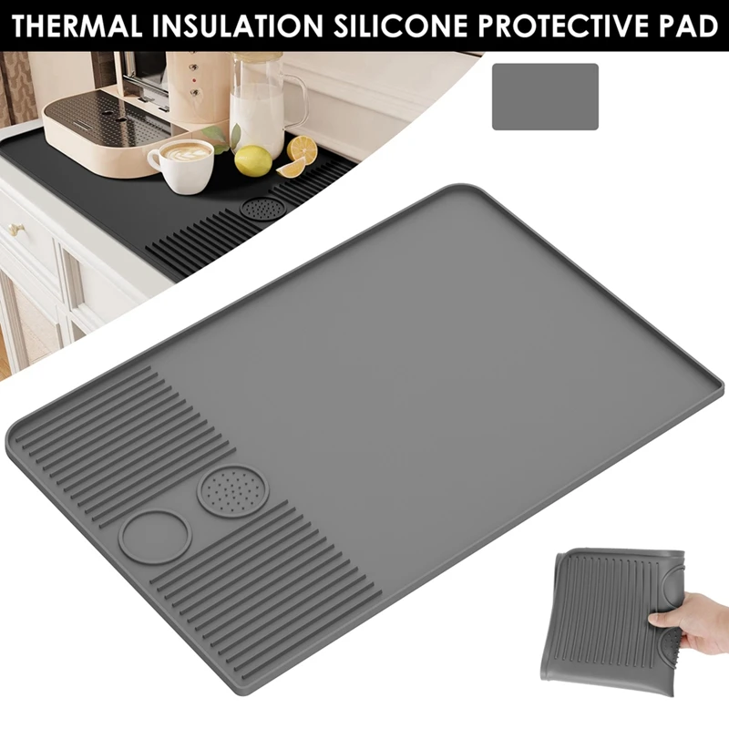 Large Silicone Non-Slip Coffee Machine Mat, Heat & Shock Absorbing, Coffee Counter Mat 40.5x60.9cm-A56M