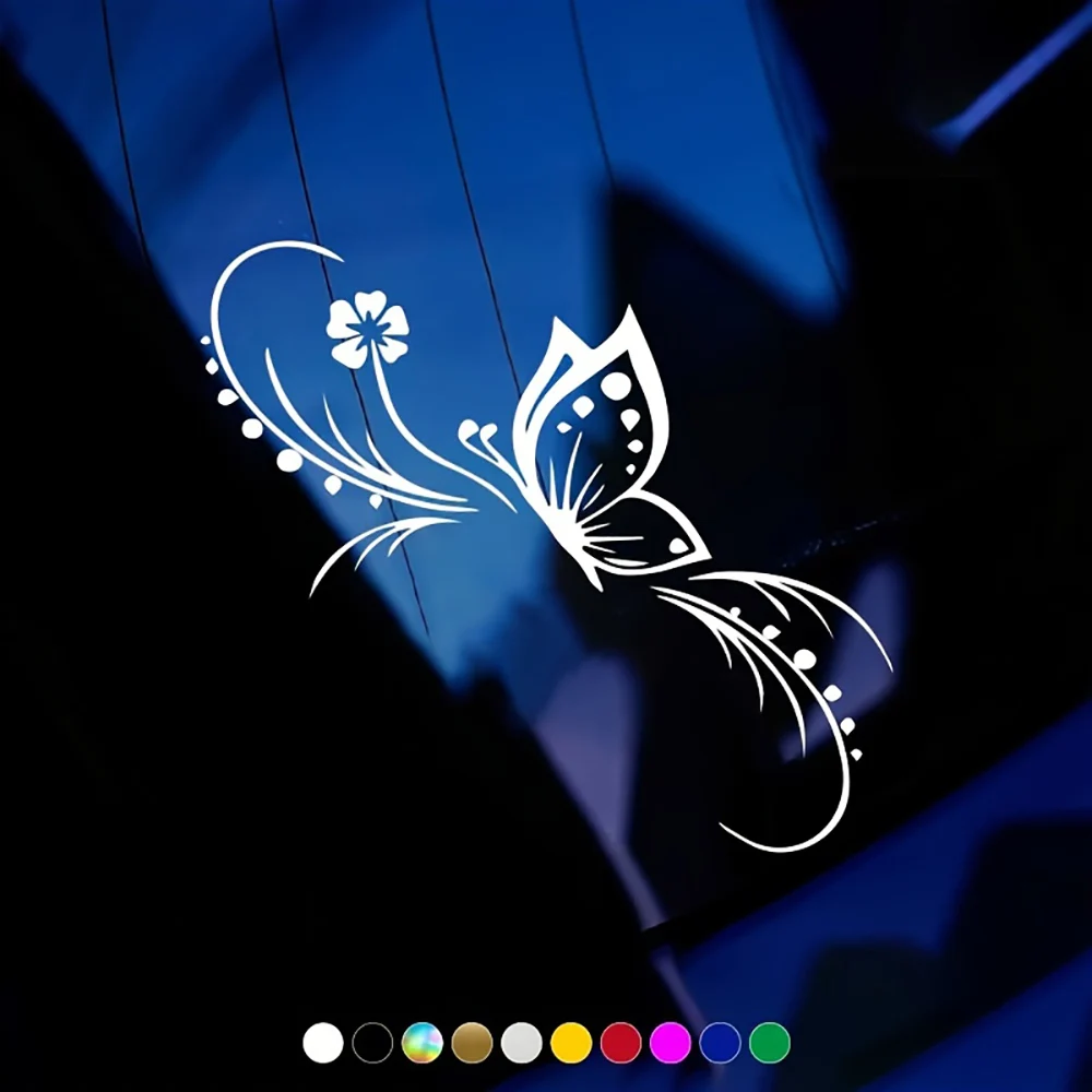 Butterfly Flower Floral Vinyl Sticker Waterproof Sunproof Decal for Car Bumper Window Motorcycle Truck Laptop Decor