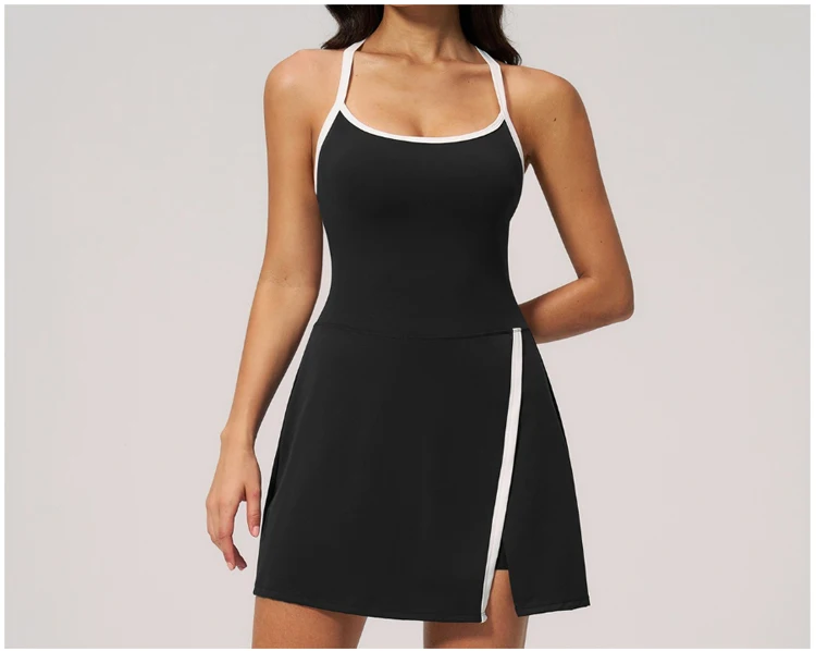 VITALINOVO Tenniskleid mit Eingebauten Shorts und BH Sportkleid für Damen Sommer Cut-Out Golf-Workout-Kleid mit Seitenschlitz – Detail 1