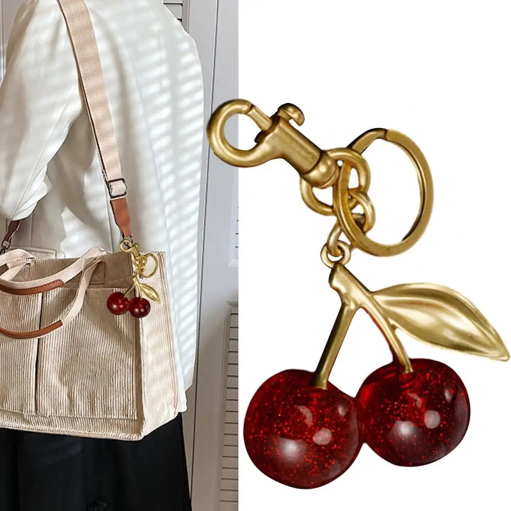 Cherry Charm Pendant Cherry Pendant Keychain Shoulder Bag Decoration Set Fruit Leaf Shape Stainless Steel Key Holder Exquisite