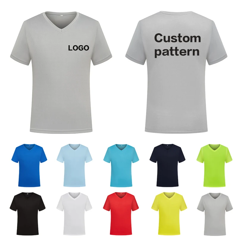 T Shirt Print Logo Men V-neck Quick Drying Running Gym Custom Marathon Short Sleeve Sports Attire Diy Brand Wholesale Cheap