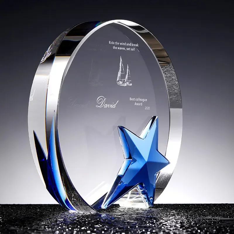 Customized Crystal Trophy of Dreams, Five-Pointed Star, Excellent Employee Souvenir Awards, Academic Medal, Home Decoration, 1Pc