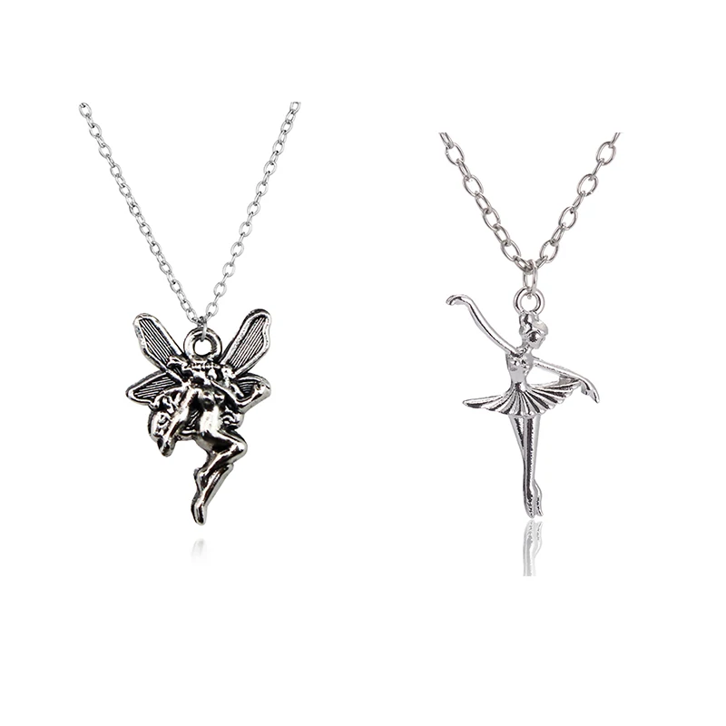 Vintage Angel Fairy Pendant Necklace For Women Ancient Silver Color Fashion Punk Choker Chain Dance Girl Kids Jewelry Gift