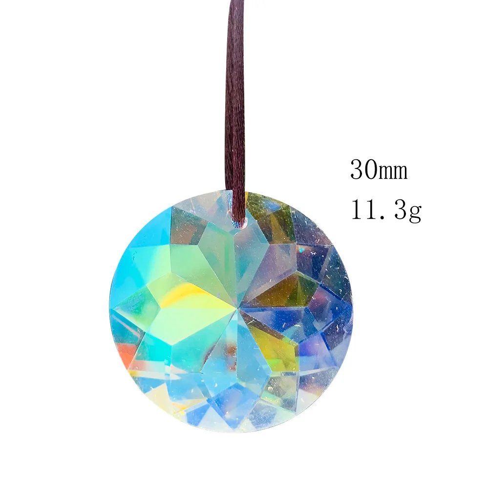 30MM Aurora AB Color Faceted Prism Laser Mandala Buddhist Lotus Flower Glass Crystal Chandelier Lamp Parts Rainbow Sun Catcher