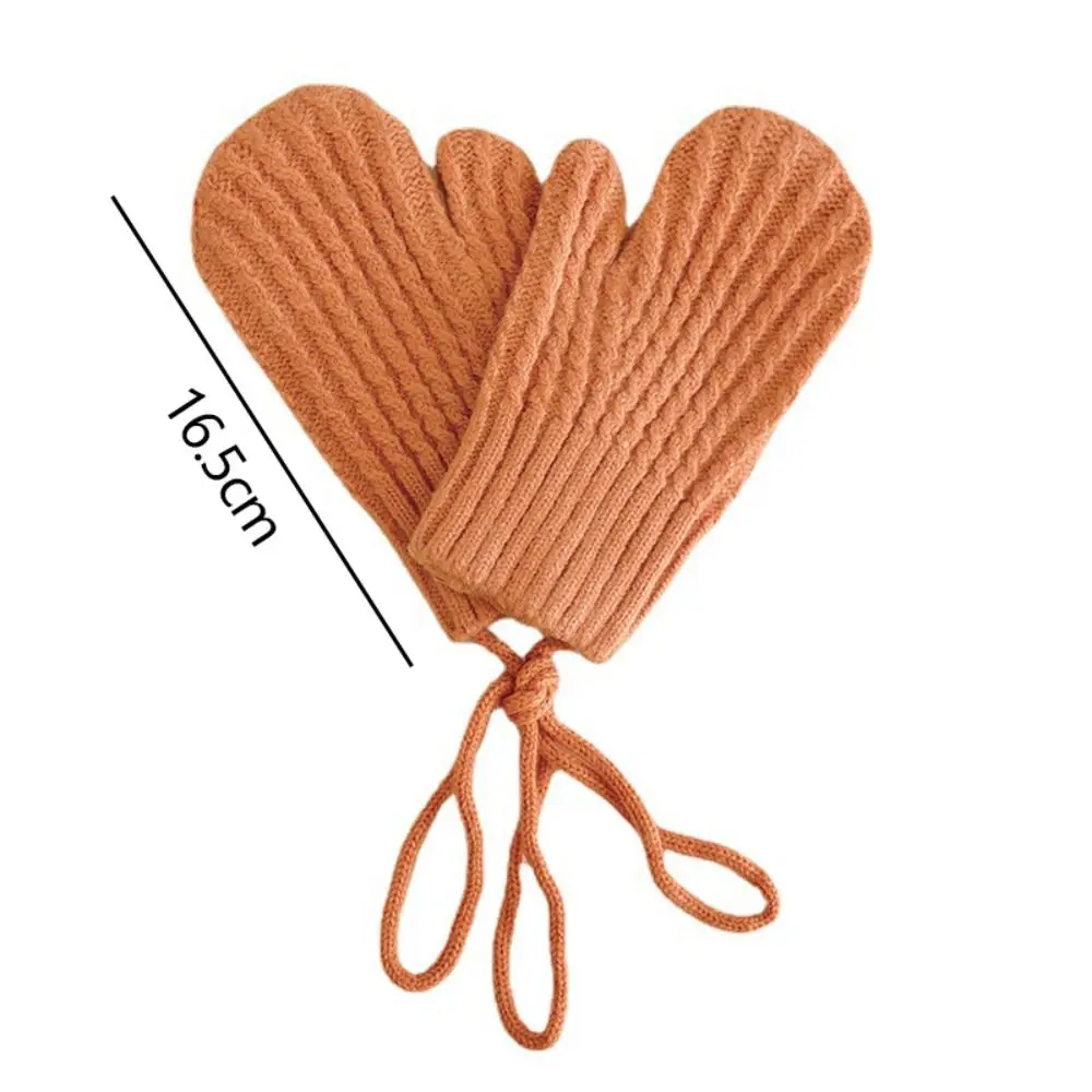Nuevos guantes de punto de otoño e invierno, manoplas de Color sólido a prueba de frío para niños, guantes cálidos informales con cordones para niños