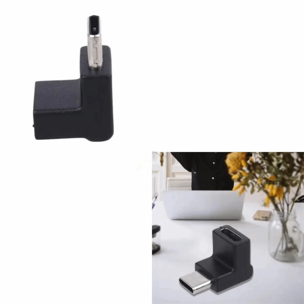 Plastic Type C Adapter Right Angle L Shaped USB C Male to Female Adapter Black Fast Charging Support 90 Degree USB C Connector