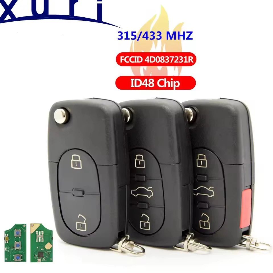 Llave de coche remota inteligente Xuri para Audi A3 A4 A6 A8 B6 ID48 Chip 433 Mhz FCCID 4D0837231R llave de reemplazo de Control remoto inteligente automático