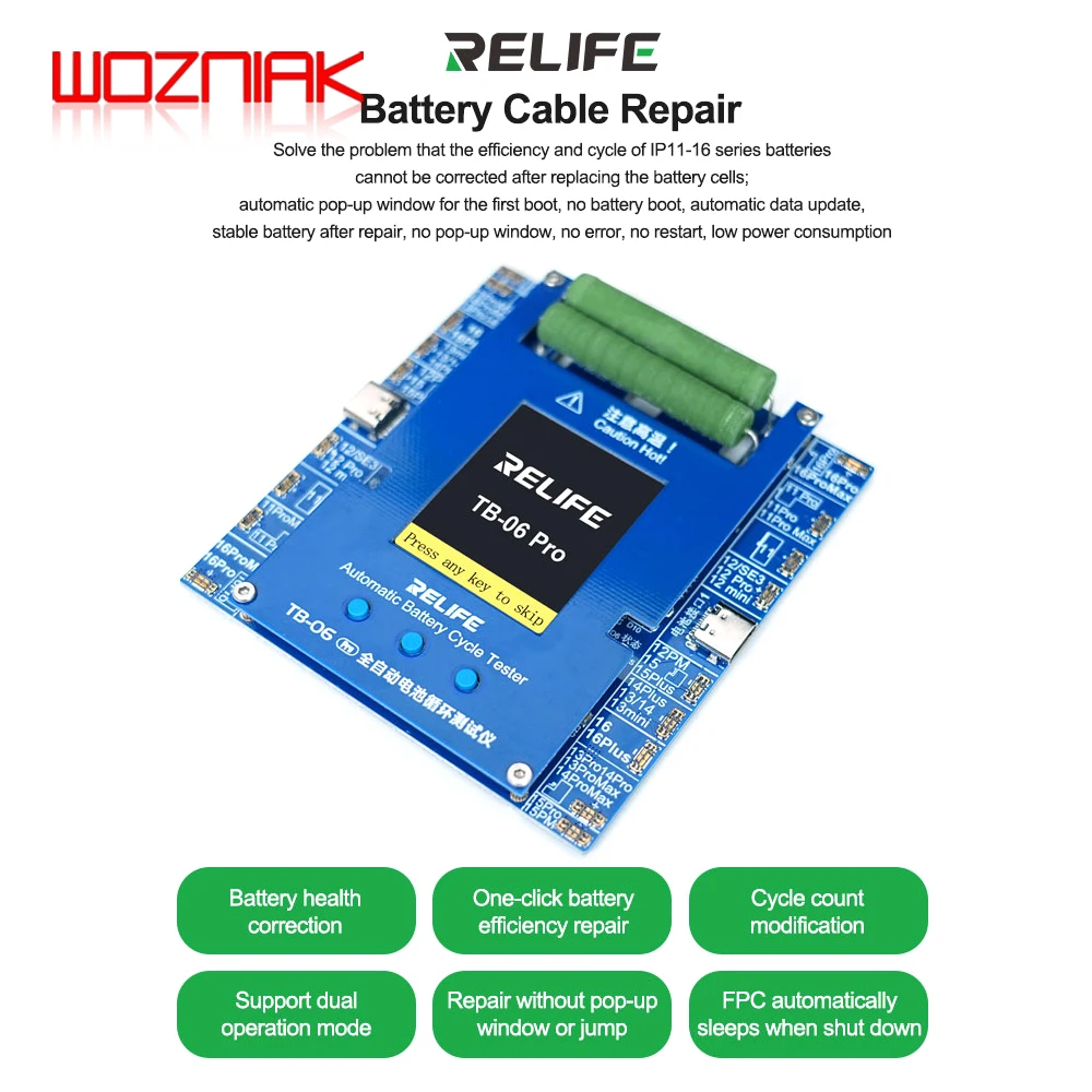 RELIFE TB-06 Pro  Dual-channel Fully Automatic Battery Cycle Tester for IPHONE 11-16 Series Resolve Issue Inability to Calibrate