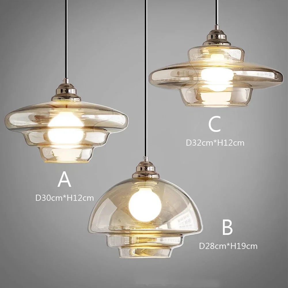 Nordic Glass Pendant Lights LED Cognac Color E27 Modern Pendant Light Fixtures Kitchen Island Dining Room Bedside Chandelier