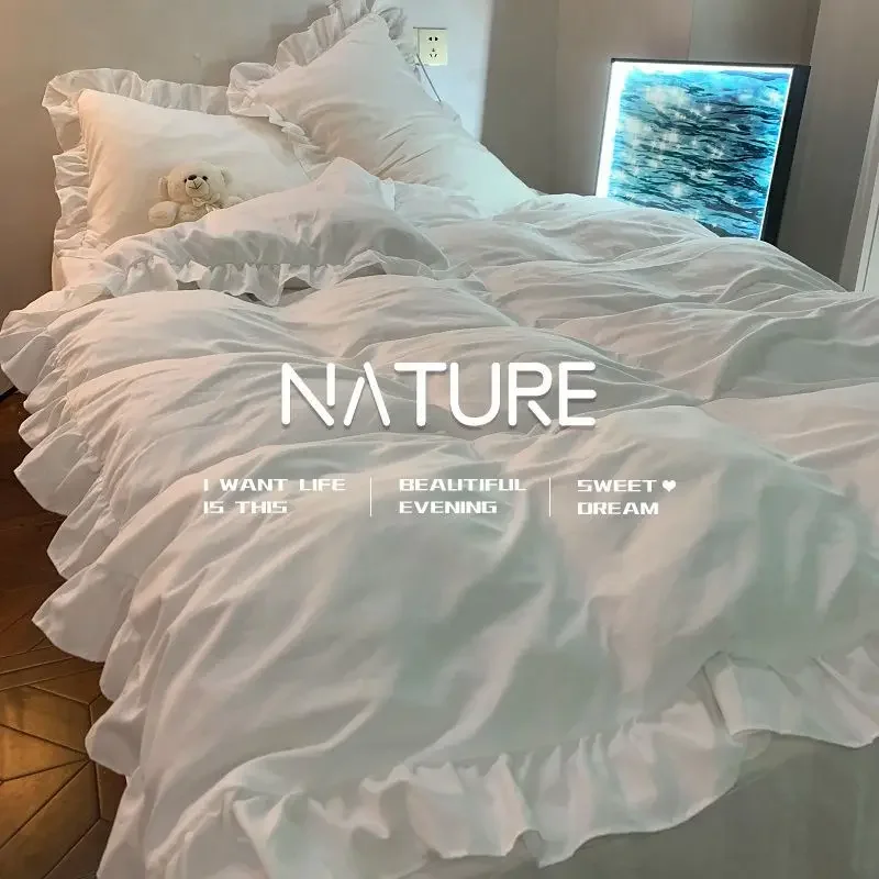 

INS Princess Style Bedding Sets Ruffle Lace Bow Duvet Cover set Romantic Comforter cover set for home decor and girls room