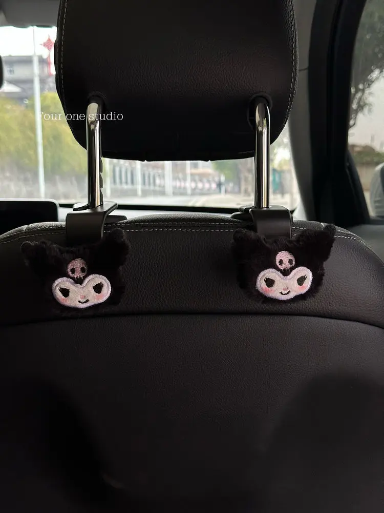 Cute Sanrio Plush Car Seat Headrest Hook Anime Kuromi Back Seat Organizer Storage Holder Soft Stuffed Plushie Car Accessories