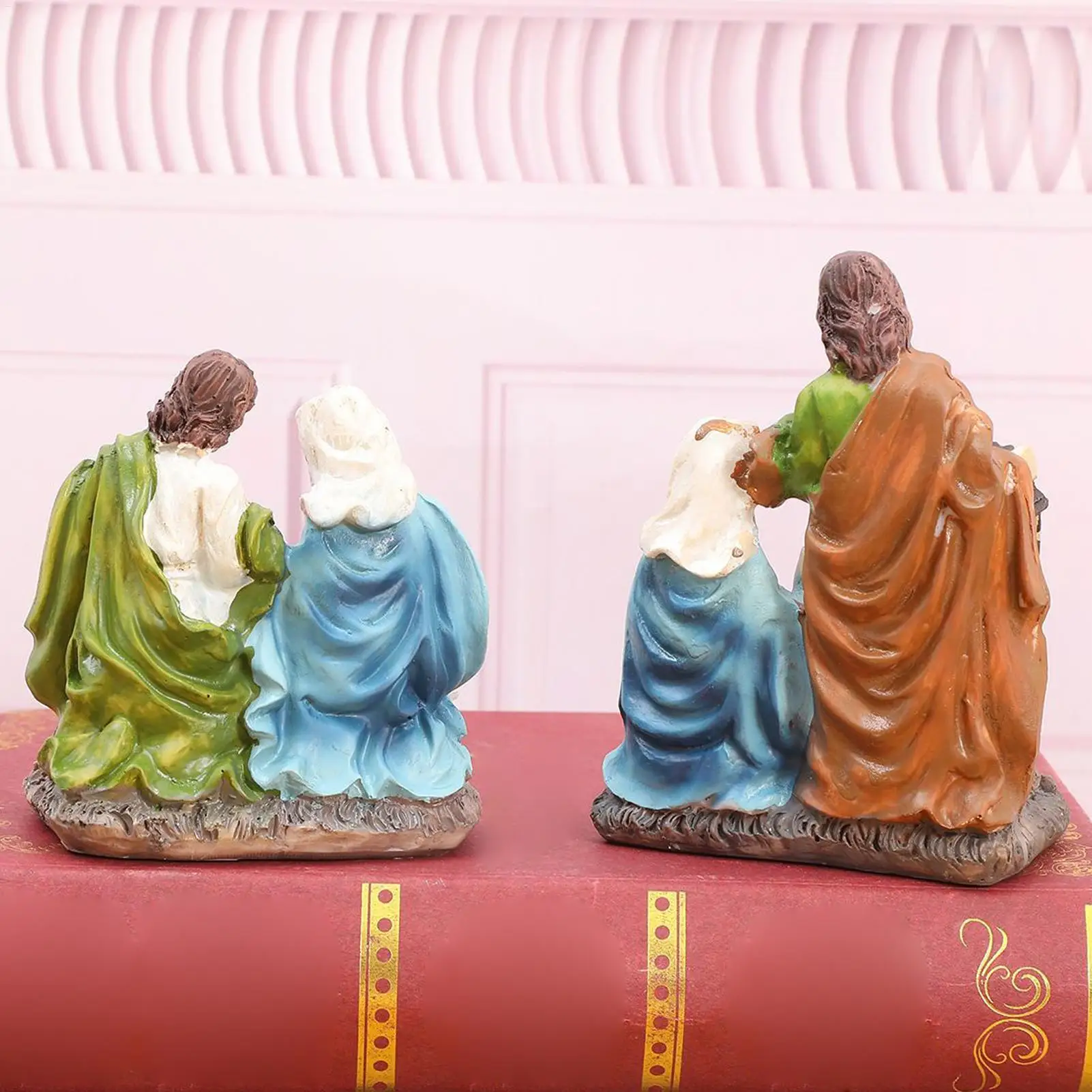 عيد الميلاد الديكور ثلاثة الأسرة تمثال يسوع زخرفة مشهد المهد يسوع تمثال الأسرة المقدسة تمثال يسوع تمثال الحرفية #3