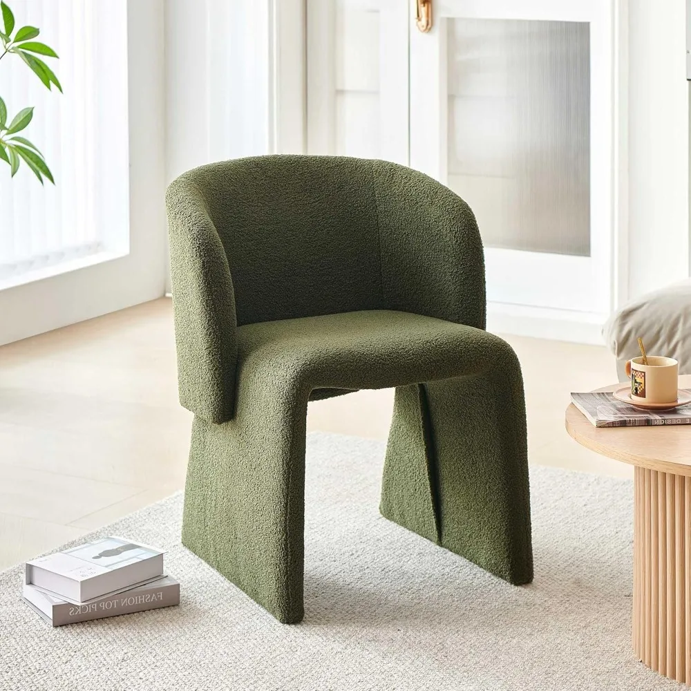 Sillas de comedor tapizadas con brazos, sofá individual moderno para comedor o sala de estar, acento polar de peluche verde
