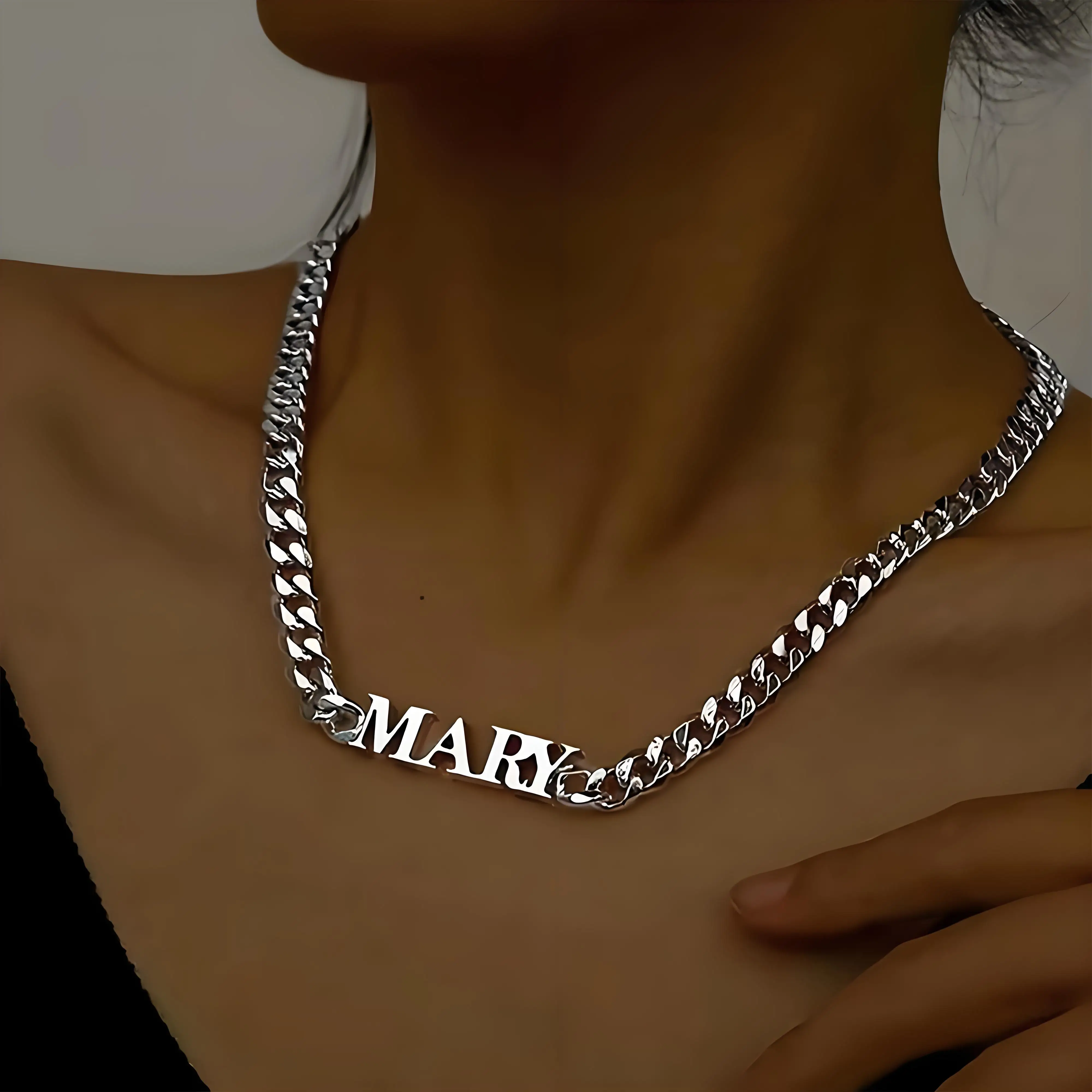 

Custom Name Cuban Link Choker Necklace Personalized Font Stainless Steel Jewelry for Corporate Gift Bulk Order Supported