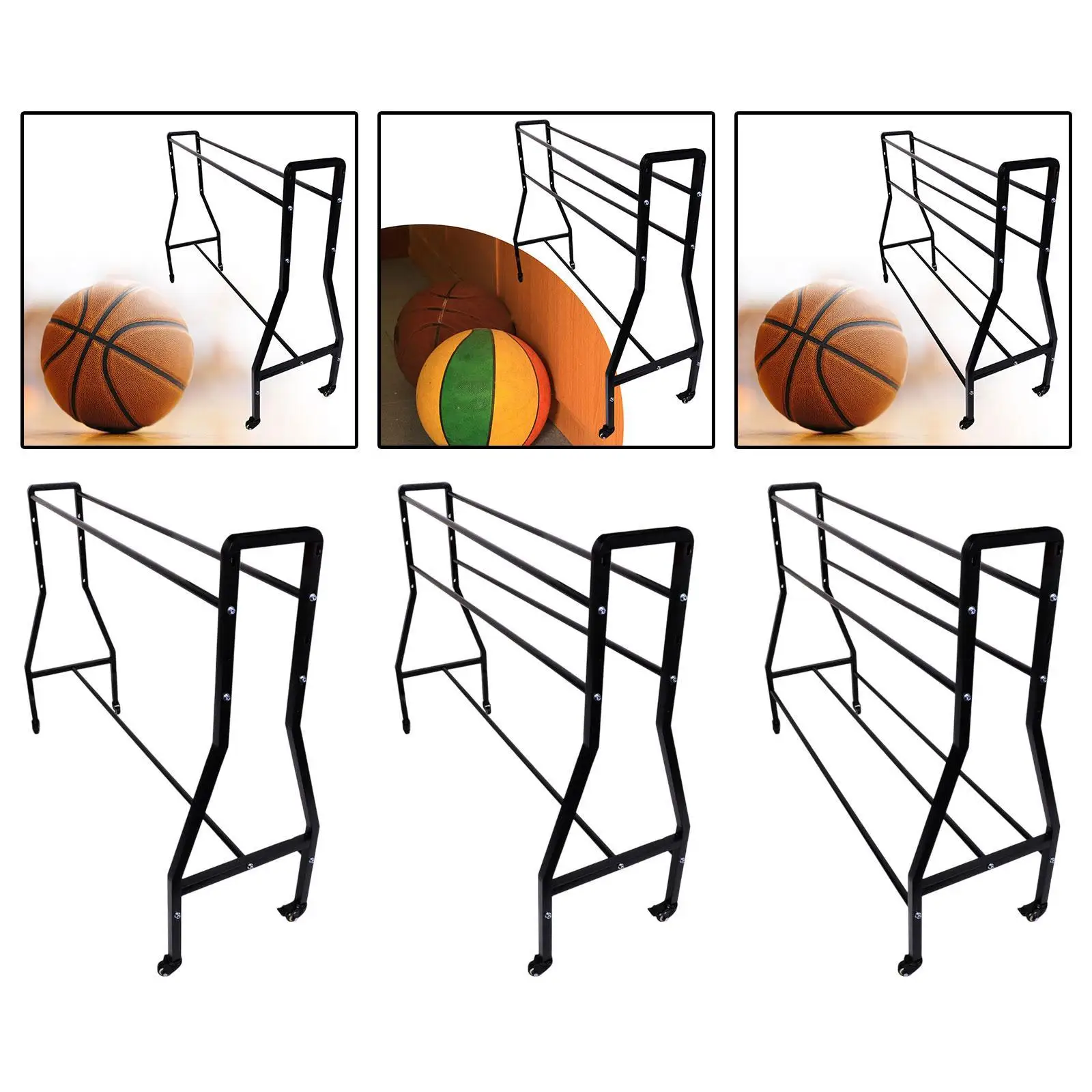 Movable Basketball Training Cart with Silent Universal Wheels Adjustable Ball Holder Stand for Outdoor Court Equipment