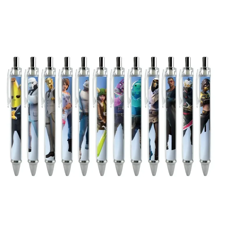 

12pcs/set Fortnite Shooting Game Peripheral Ballpoint Pen Set Cartoon Anime Print Student Stationery Office Signature Supplies