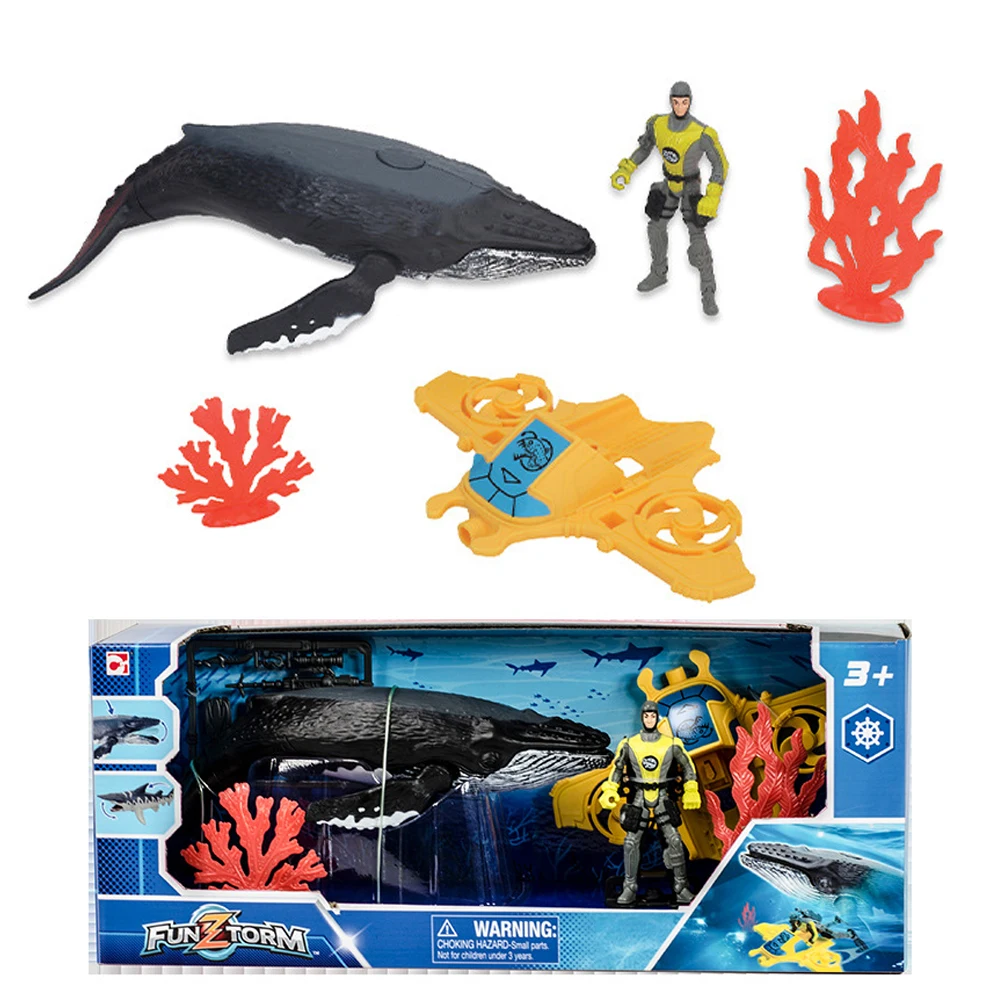 4D Master Funztorm Series Action Figures Humpback Diver Sea Grass Marine Animal Models Simulated Deep-sea Exploration Scene Toy