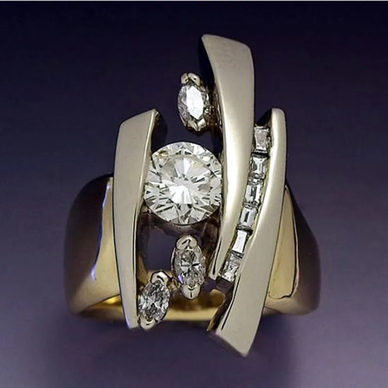 

KSRA Fashion Originality Gold Color Inlaid Rhinestone Ring For Women Engagement Evening Party Jewelry 2024 New