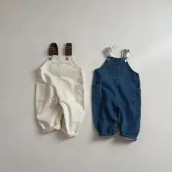 2024 Autumn New Baby Loose Denim Overalls Children Casual Pants Infant Toddler Trousers Fashion Boys Girls Cute Versatile Jeans