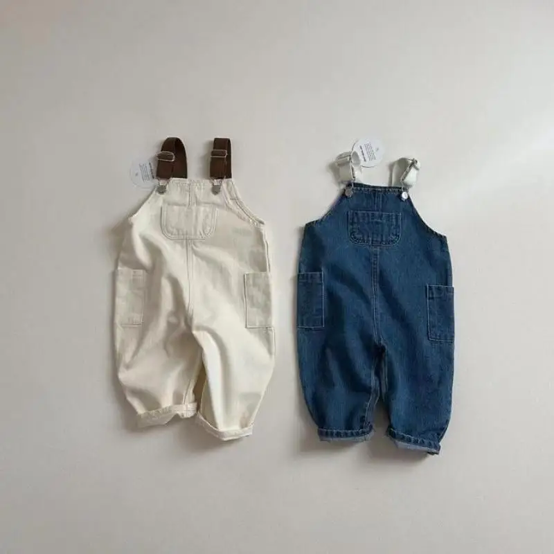 2025 Autumn New Baby Loose Denim Overalls Children Casual Pants Infant Toddler Trousers Fashion Boys Girls Cute Versatile Jeans