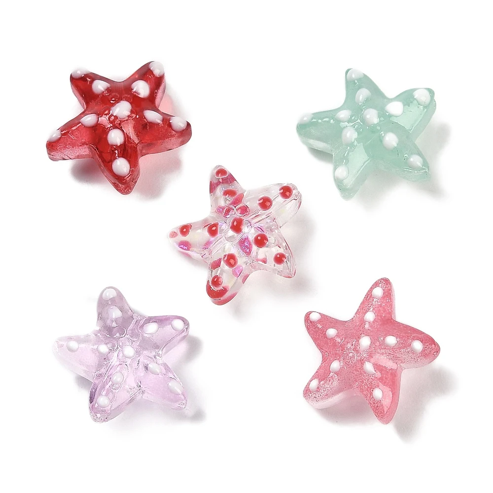 PandaHall 2 Strands Handmade Lampwork Star Beads, Polka Dot Pattern Mixed Colors for DIY Necklace Bracelet Jewelry Gift Making