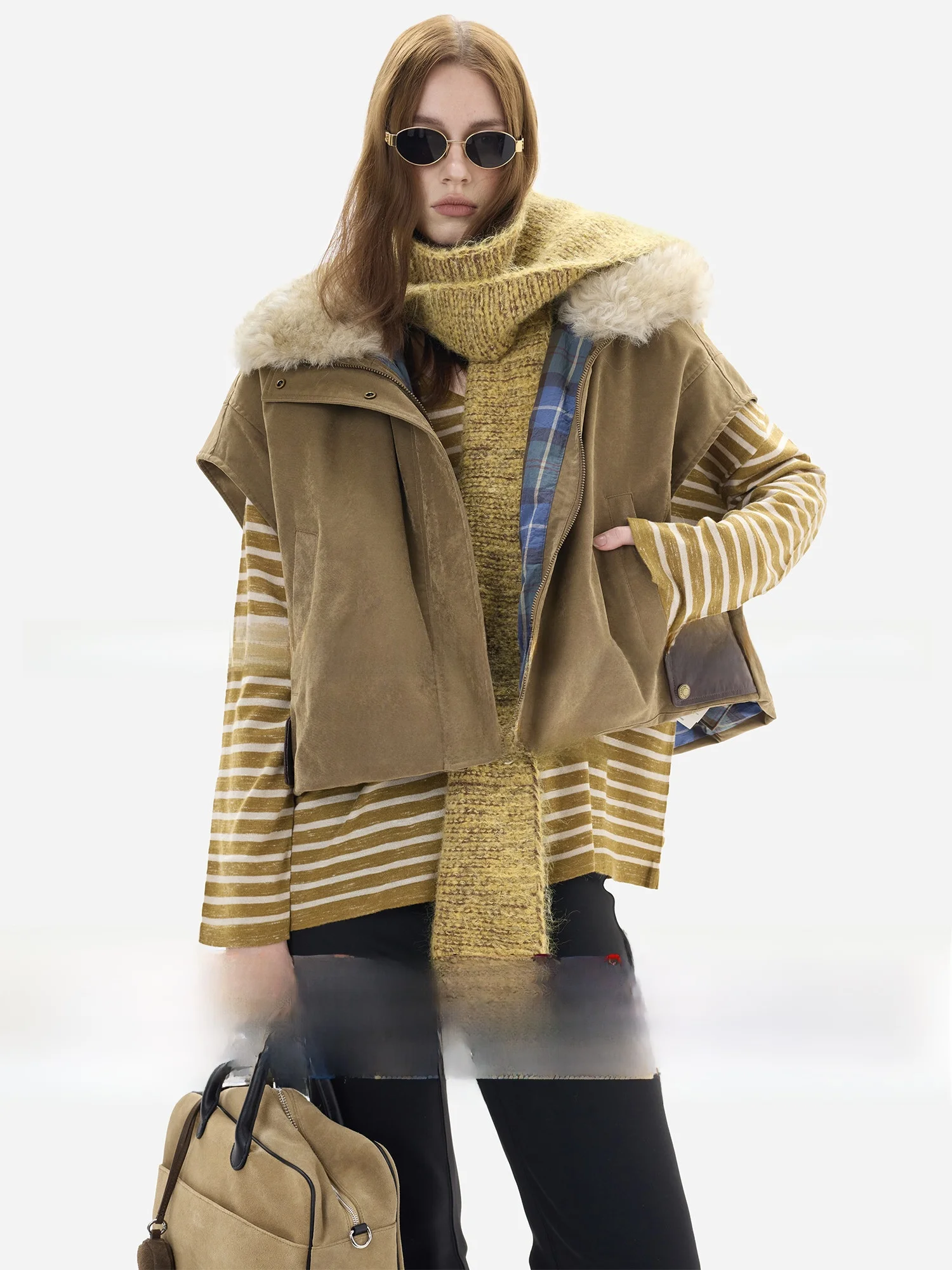 

Жилет женский eguYue с отстегивающимся шерстяным воротником, на гусином пуху, повседневный, свободного кроя, утепленный