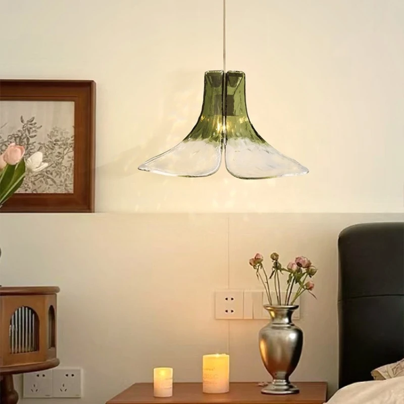 Middle Ancient Retro LED Pendant Light Creative Gradient Petal Handmade Glass Hanging Lamp Bedroom Restaurant Study Kitchen Cafe