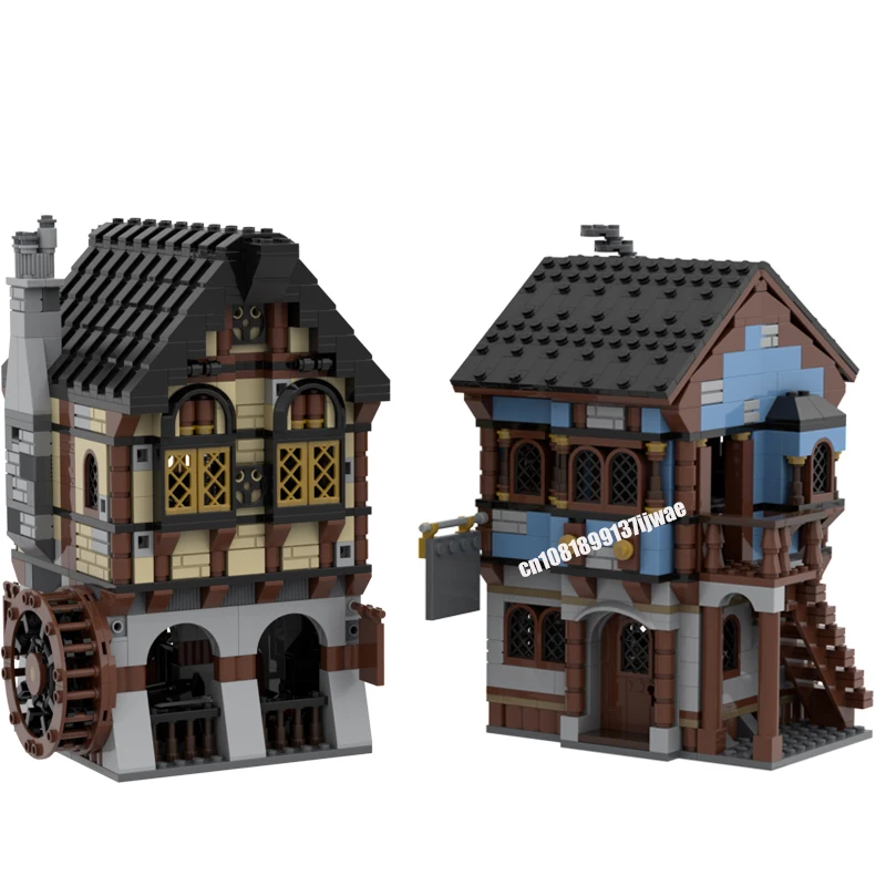 2137PCS European Medieval Market Village Street View DIY Retro creative ideas ChildrenToy BirthdayGift building blocks MOC-10193