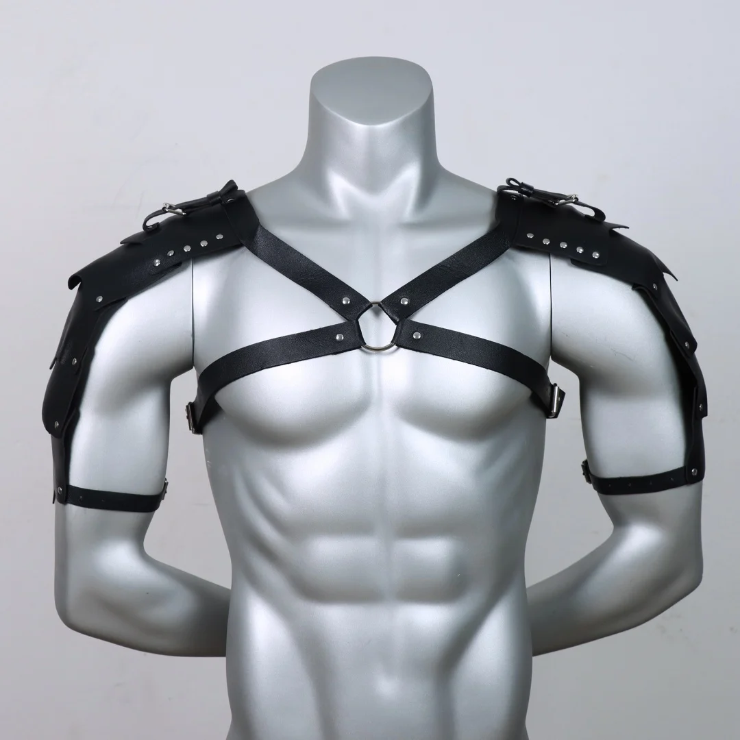 Mittelalterliches Kostüm Cosplay Zubehör Vintage Gothic Leder Harness Gürtel Spaulder Pauldrons Viking Ritter Gladiator Schulterpanzer – Detail 5